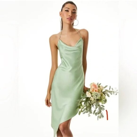 Alice + Olivia Women Slip Dress Green Harmony Asymmetrical Deep Cowl Siz… - Picture 2 of 5